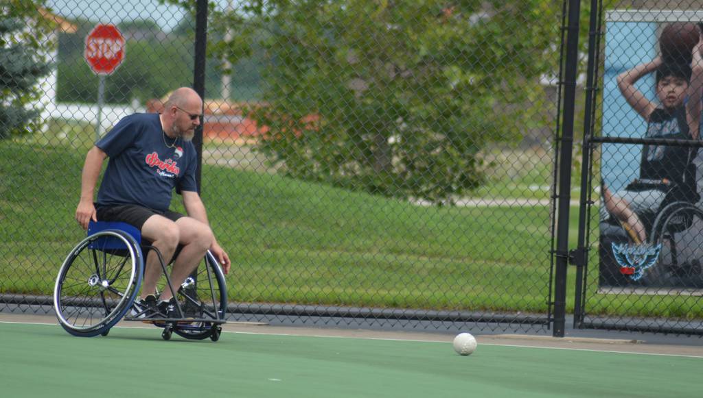 Dutchman Frank Hooning trains with the Lincolnway Special Recreation Association Hawks at the LWSRA field in New Lenox on Saturday.  Hooning will participate in the National Wheelchair Softball Association World Series alongside other athletes from around the world.
