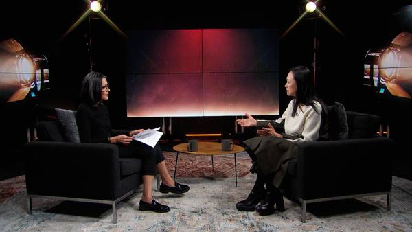 Left to right: Journalist Ann Curry interviews "Pachinko" by Min Jin Lee "PBS Art Talk." 