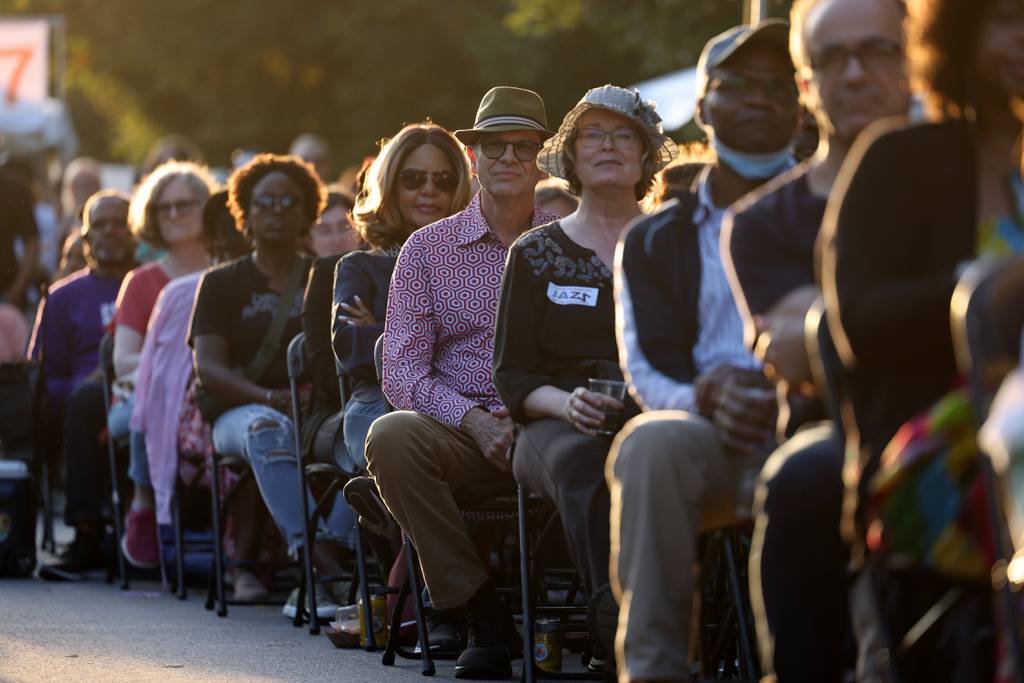 The audience watches Endea Owens and Cookout perform at Midway Plaisance during the Hyde Park Jazz Festival.