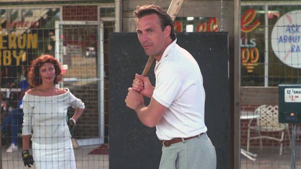 From left to right: Susan Sarandon and Kevin Costner, 1988s "Bull Durham." 