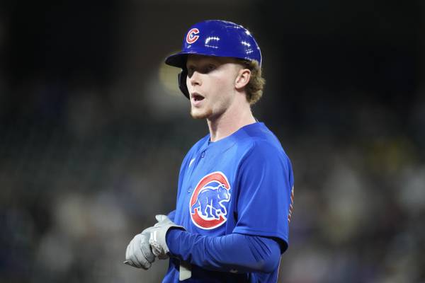 Cubs center fielder Pete Crow-Armstrong during a game against the Rockies on Sept. 12, 2023, in Denver.