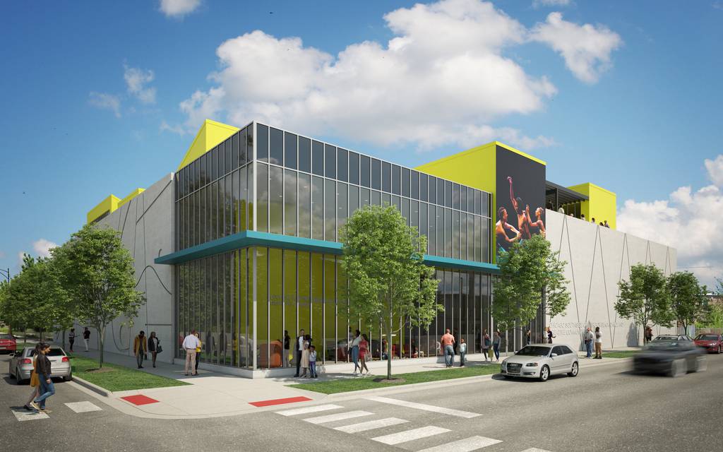 Image of the Chicago Southside Black Dance and Creative Communities Center planned for the 5400 block of South State Street in Washington Park.  The 30,000-square-foot venue is scheduled to open in 2024 as the new home of Deeply Rooted Dance Chicago.