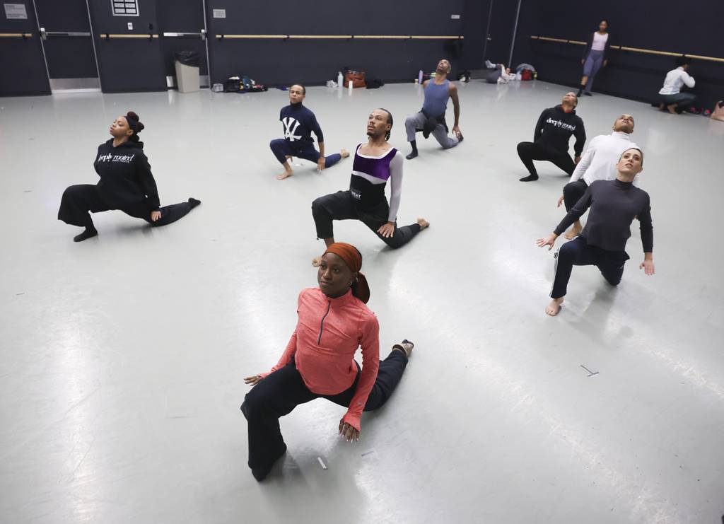 Members of the Deeply Rooted Dance Theater company rehearse for an upcoming performance.