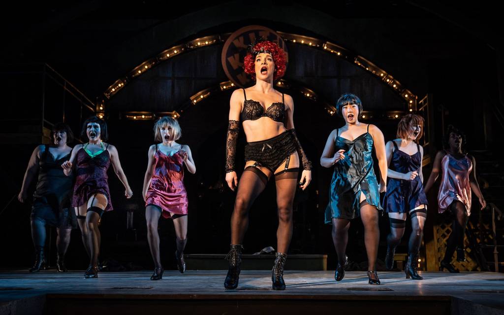 Erica Stephan (Sally Bowles) and the cast "Cabaret" By Porchlight Music Theatre.
