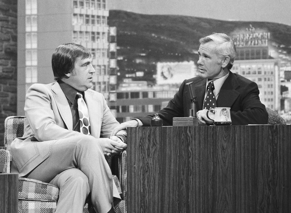 Comedian Shecky Greene during an interview with Johnny Carson on the Tonight Show on October 21, 1975.