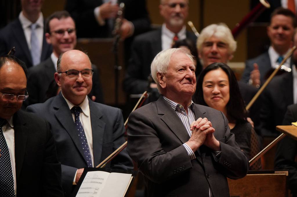 Chicago composer Bernard Rands with CSO in Orchestra Hall at the Symphony Center on November 1, 2019. 