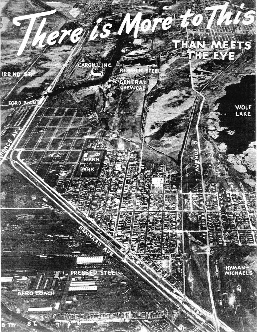 An aerial view of Hegewisch is featured in a sales brochure in the Southeast Chicago Historical Society archives promoting it to the community.