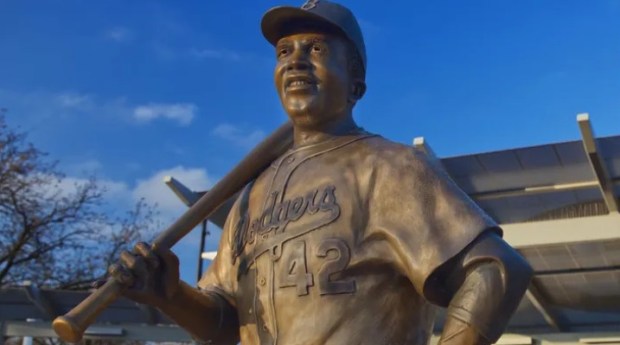 A bronze statue of Jackie Robinson was stolen and destroyed from a youth baseball complex in Wichita, Kansas, on January 25, 2024.  (Courtesy of League 42)