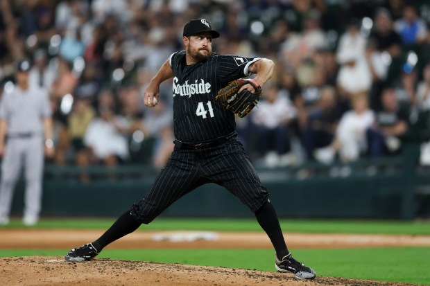 White Sox reliever Bryan Shaw pitches against the Yankees at Guaranteed Rate Field on August 7, 2023.