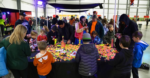 Glow Zone LEGO bricks are a neon black light featured at Brick Fest Live at the Lake County Fairgrounds and Events Center on February 17, 2024.  Karie Angell Luc of the Lake County News-Sun.