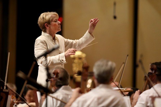 Conductor Marin Alsop conducts the Chicago Symphony Orchestra.