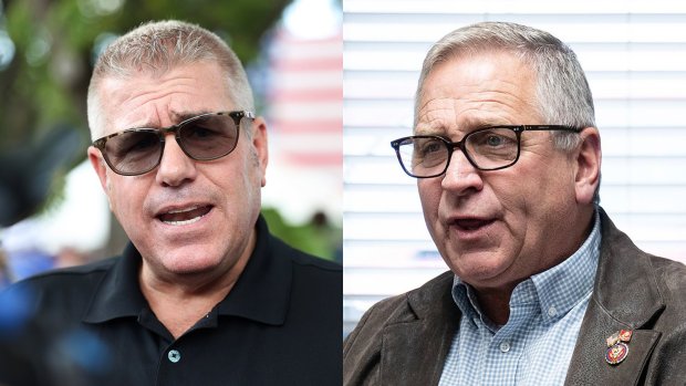 Former state Sen. Darren Bailey (left) is challenging U.S. Rep. Mike Bost.  in the state's 12th Congressional District.  (Trent Sprague and E. Jason Wambsgans / Chicago Tribune)