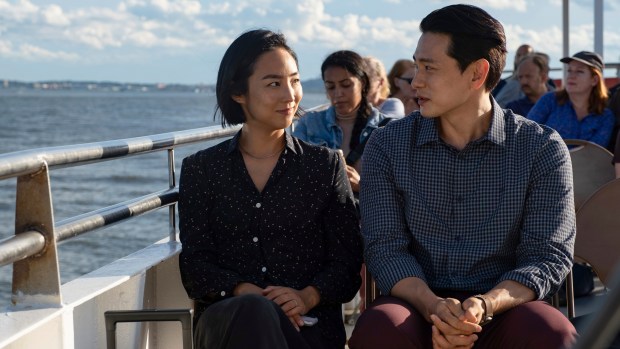 Greta Lee (left) and Teo Yoo in a scene "Past Lives." (Jon Pack/A24 via AP)
