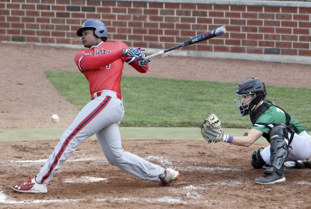 St. Rita's Sir Jamison Jones connects with Providence in the Catholic League Blue game on Monday, April 11, 2022, in New Lenox.