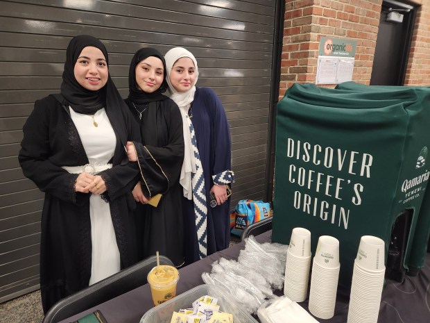 More than 300 people enjoyed free coffee and tea provided by Qamari Coffee Company at the Ramadan Decoration Party hosted by Richards High School in Oak Lawn.  (Bob McParland/School District 218)